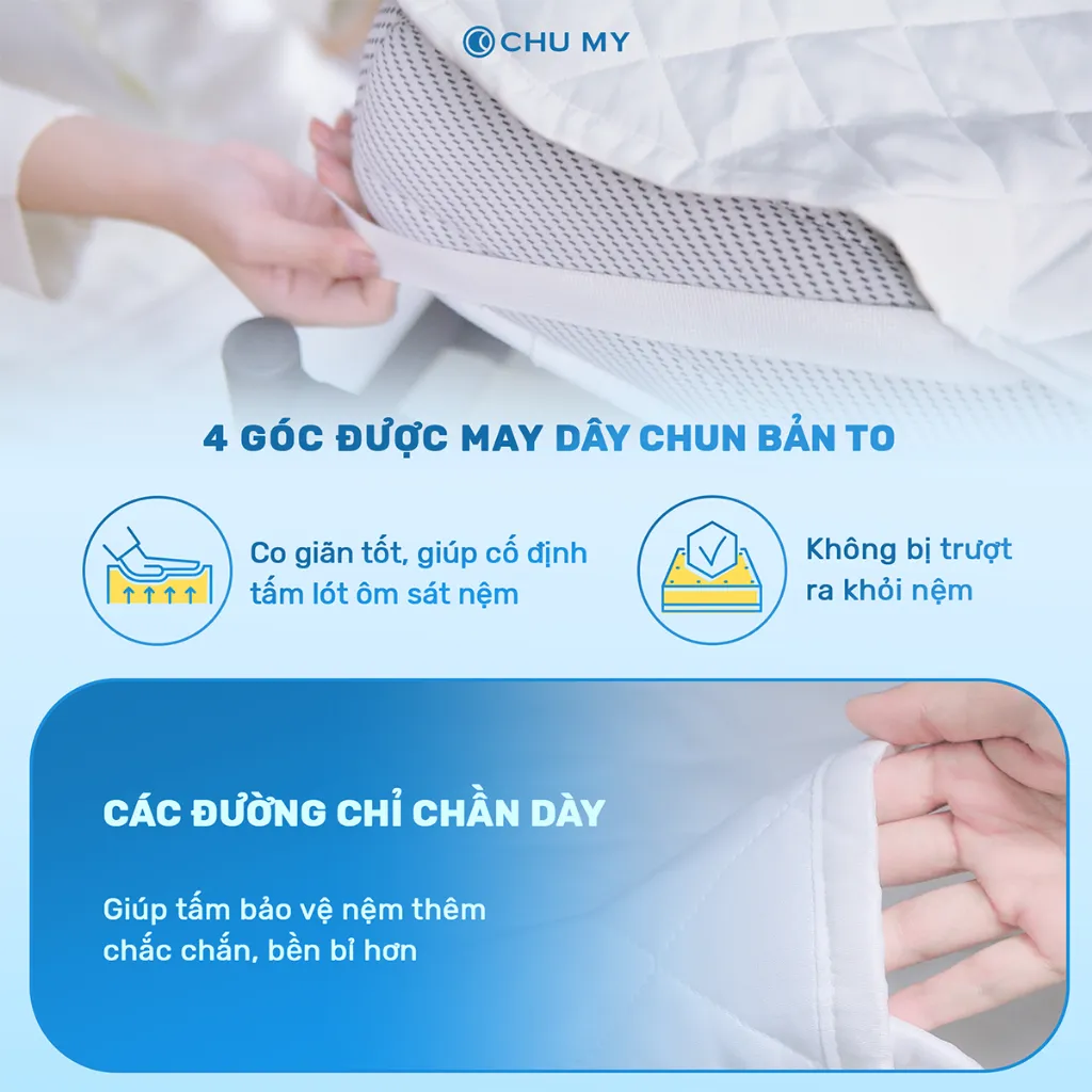 Ảnh Tấm bảo vệ nệm CHU MY 100% polyester, 3 lớp chần bông kiểu ô vuông, chống thấm nước và bụi bẩn 3