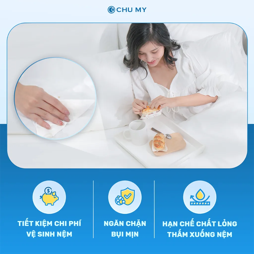 Ảnh Tấm bảo vệ nệm CHU MY 100% polyester, 3 lớp chần bông kiểu ô vuông, chống thấm nước và bụi bẩn 4