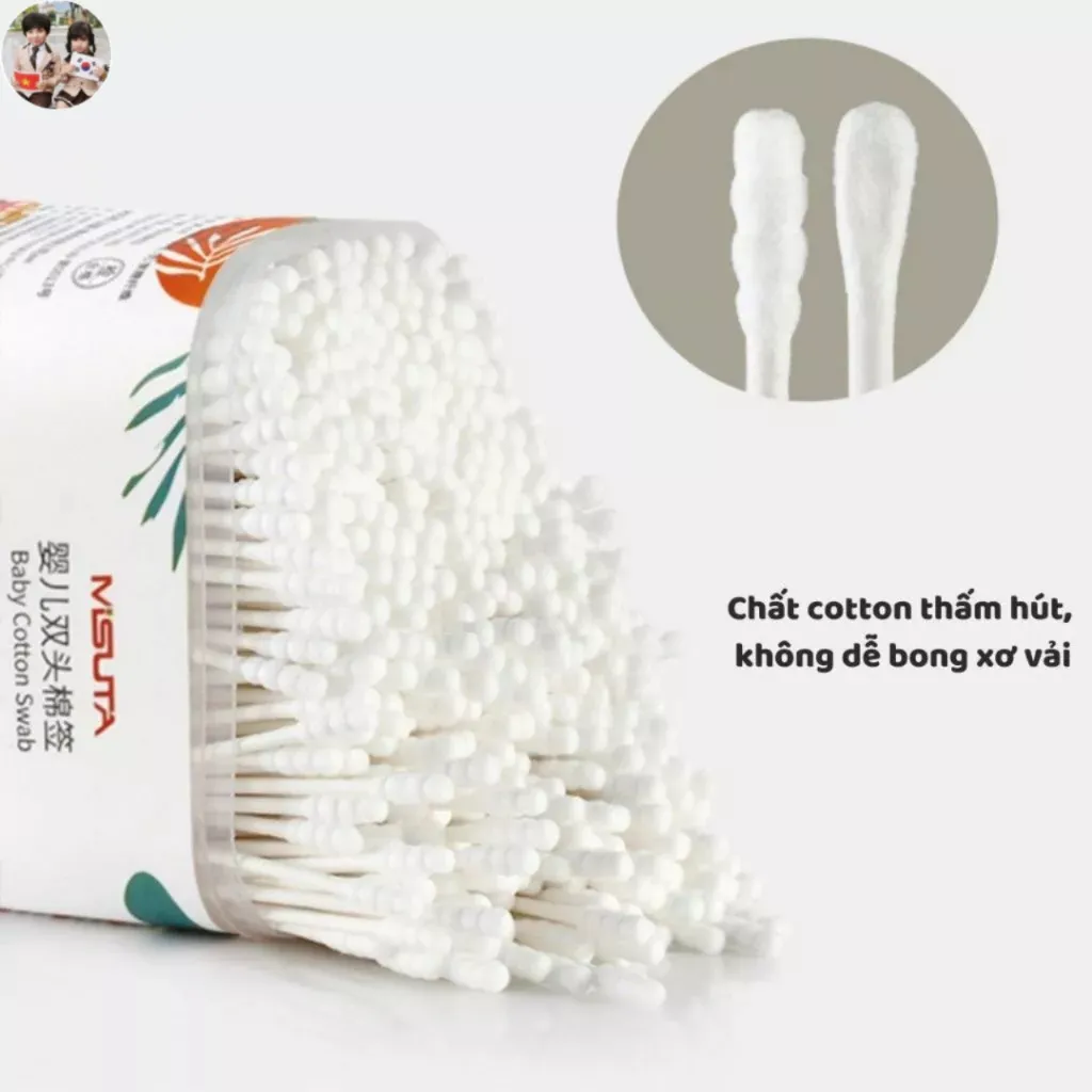 Ảnh Tăm Bông Cho Bé Sơ Sinh MISUTA, Tăm Bông Ngoáy Tai Hộp 400c Chất Liệu Tự Nhiên An Toàn Cho Bé 3