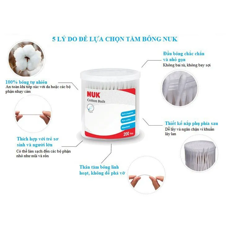 Ảnh Tăm bông cotton NUK 200 que 3
