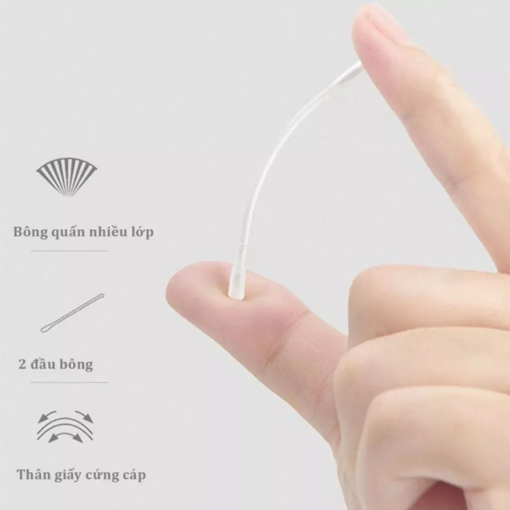 Ảnh Tăm Bông V-Coool Cho Bé Sơ Sinh, Tăm Bông Ngoáy Tai Hộp 400c Chất Liệu Tự Nhiên An Toàn Cho Bé 4