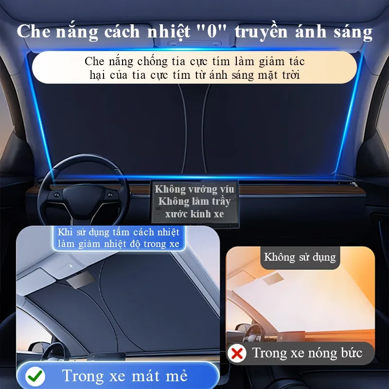 Ảnh Tấm chắn nắng kính chắn gió ô tô MYT Tấm che nắng tráng bạt titan 2 lớp chống UV giảm nhiệt độ bảo vệ nội thất ô tô 3