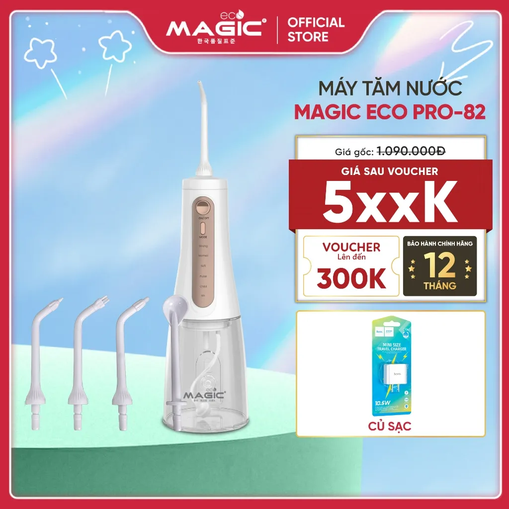 Ảnh Tăm nước Magic Eco Pro-82, 5 chế độ làm sạch, 6 đầu tăm thay thế, bảo hành 18 tháng 1