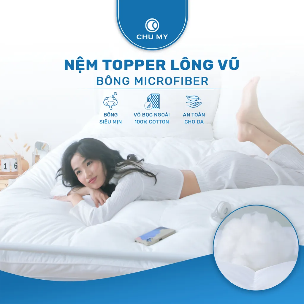 Ảnh Tấm Topper Khách Sạn 5 Sao CHU MY – Microfiber, Cotton Tự Nhiên, Dày 7cm 4