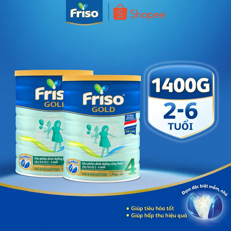 Ảnh [Tặng 1 Lon Friso Gold 4 380gr] Combo 2 Sữa Bột Friso Gold 4 1400g 1