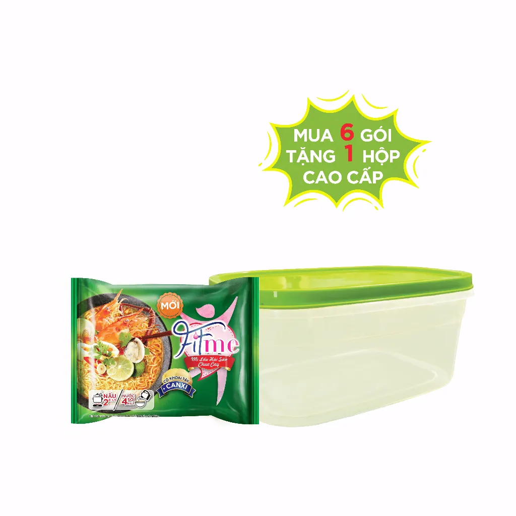 Ảnh TẶNG KÈM 6 HỘP NHỰA SIÊU ĐẸP - Thùng 36 Gói Mì Lẩu Hải Sản Chua Cay Fitme Có Bổ Sung Canxi 80g/gói 4