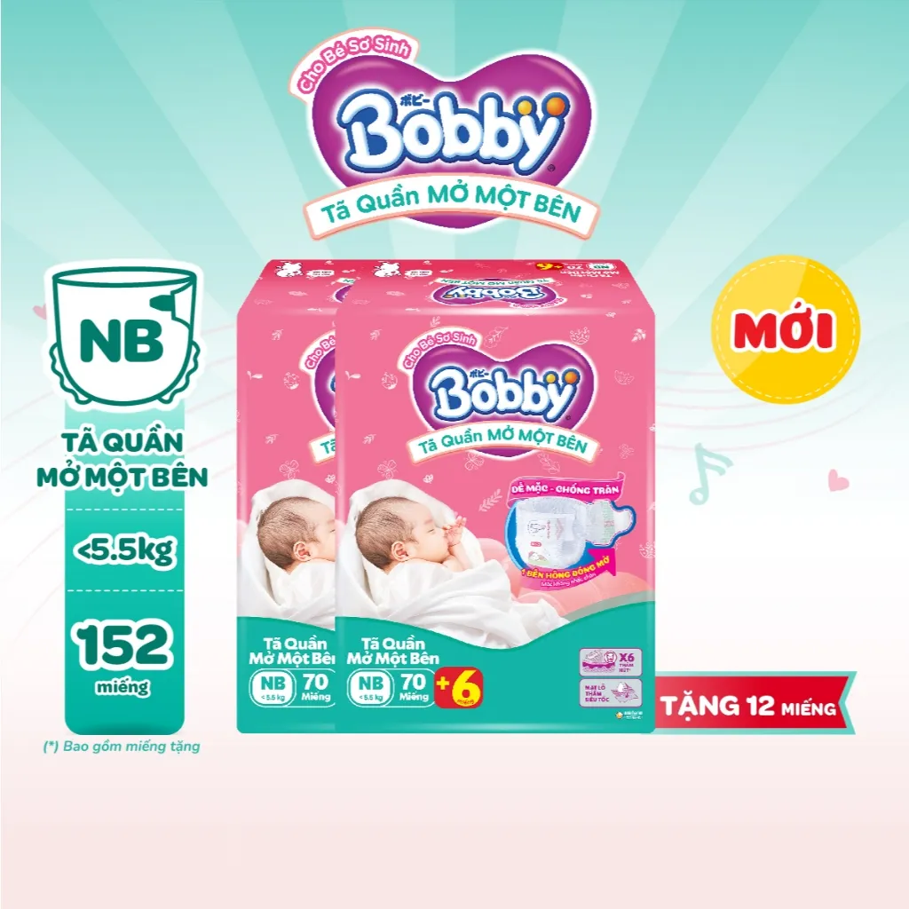 Ảnh [TẶNG MIẾNG] Combo 2 gói tã quần mở một bên Bobby dành cho bé sơ sinh size NB70+6/NB-S74/ S80/ S-M62 1