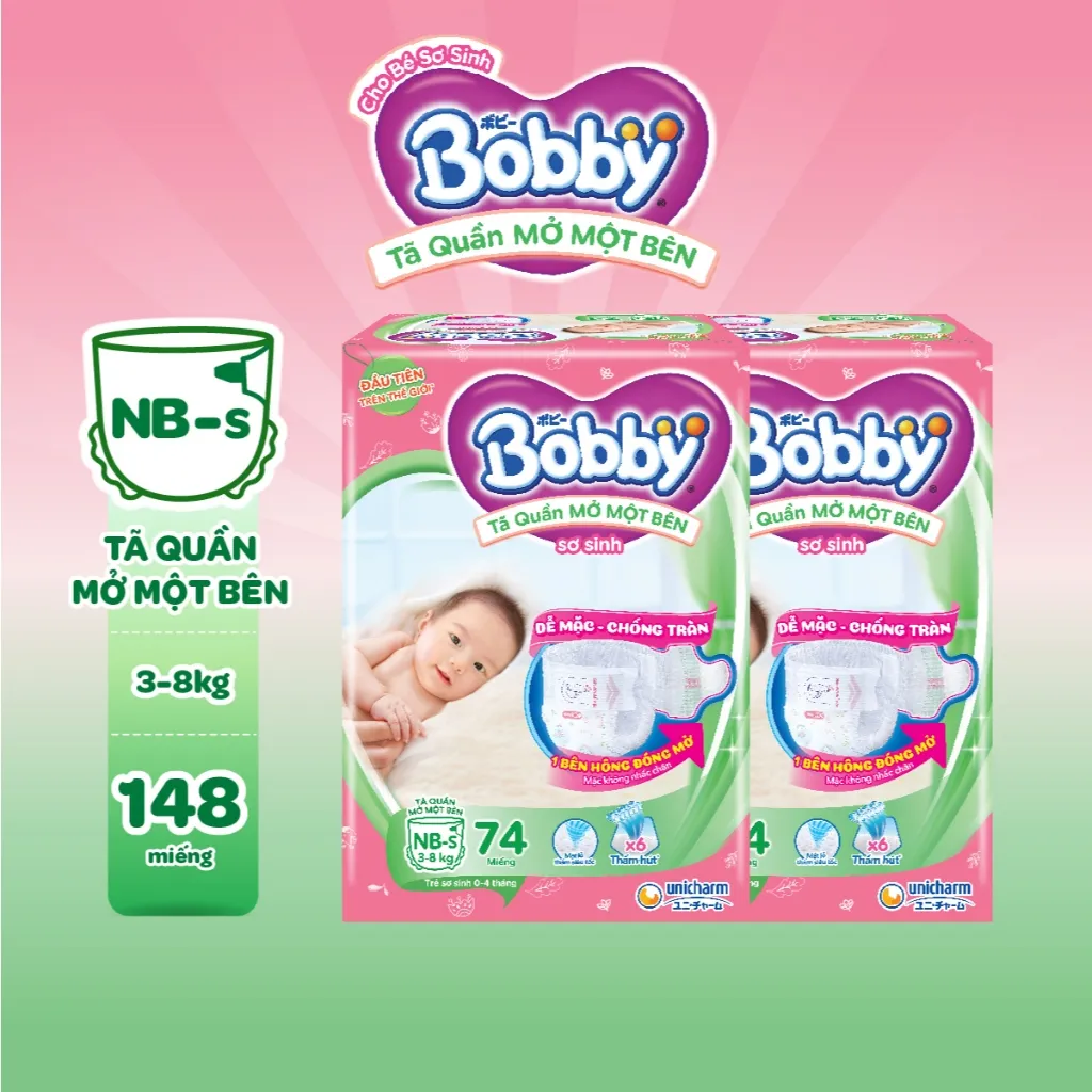 Ảnh [TẶNG MIẾNG] Combo 2 gói tã quần mở một bên Bobby dành cho bé sơ sinh size NB70+6/NB-S74/ S80/ S-M62 3