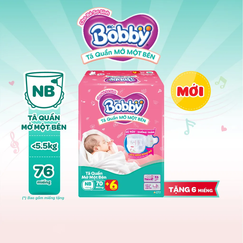 Ảnh [TẶNG MIẾNG] Tã quần mở một bên Bobby dành cho bé sơ sinh size NB70+6/NB-S74/S80/ S-M62 2