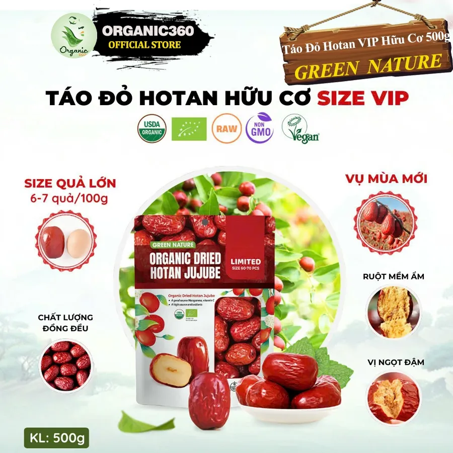 Ảnh Táo Đỏ Hữu Cơ GREEN NATURE Organic Hotan Ruoqiang Jujube 500g 2