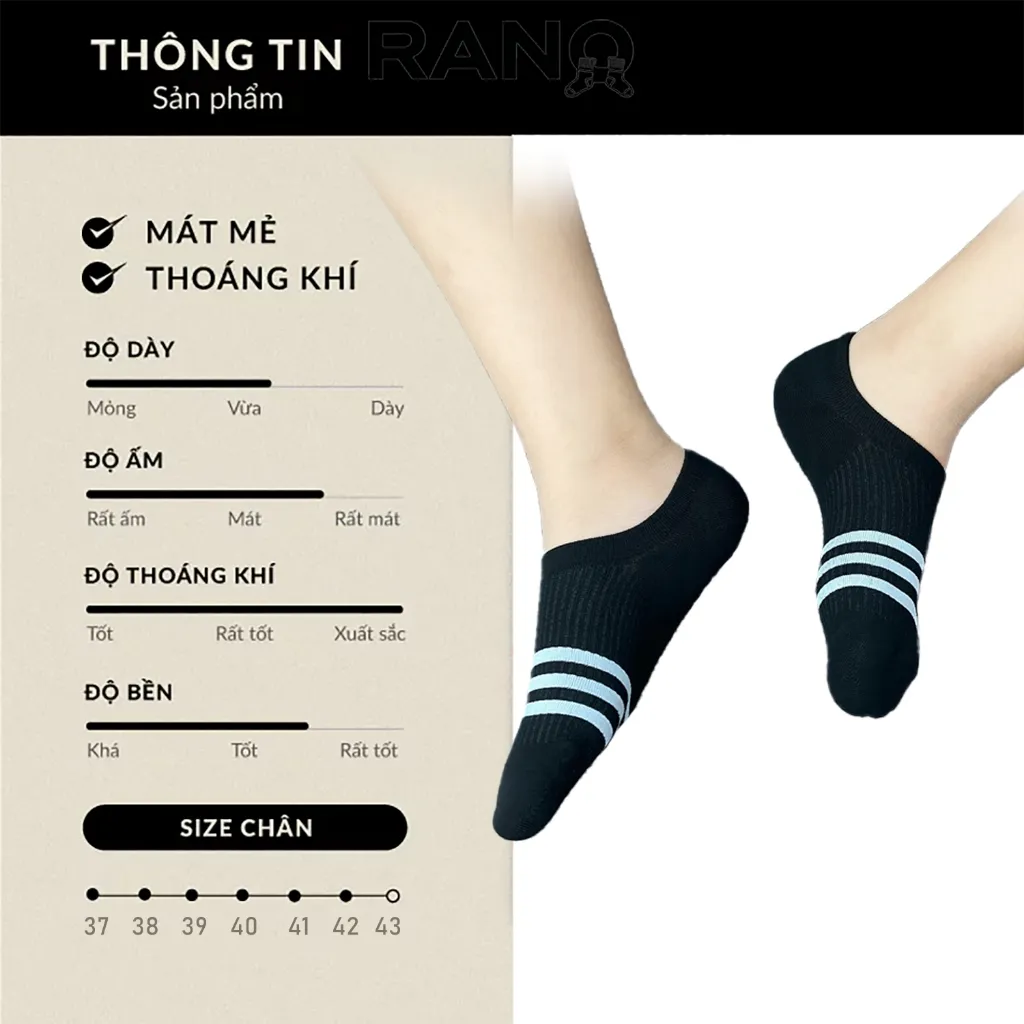 Ảnh tất cổ lười hài giấu giày nam nữ cao cấp RANO chống tuột phối sọc không hôi chân CB_LUOI3SOC 3