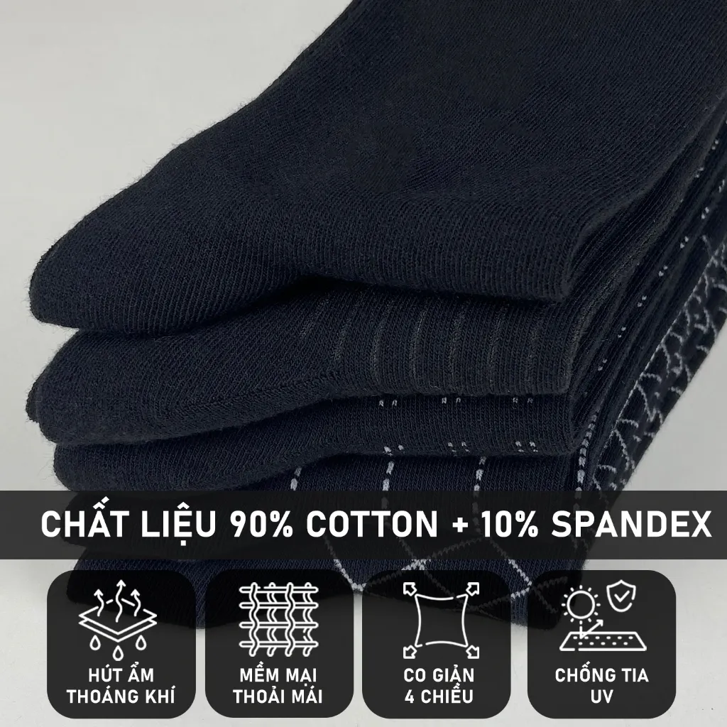 Ảnh Tất Giày Tây Đen Cổ Cao 30-32cm Họa Tiết trắng RANO Cotton Mềm Mại Thoáng Khí Khử Mùi - CBCAO26CM 3