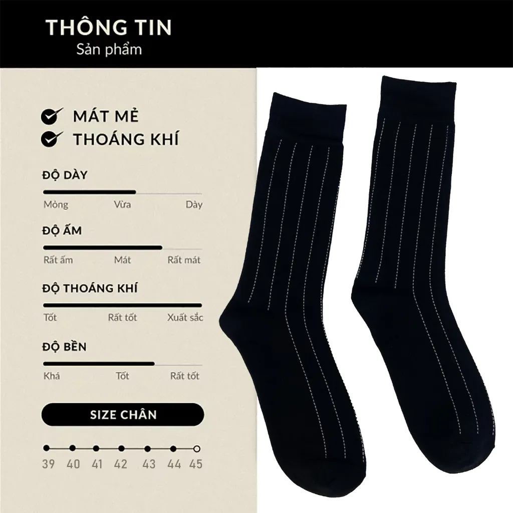 Ảnh Tất Giày Tây Đen Cổ Cao 30-32cm Họa Tiết trắng RANO Cotton Mềm Mại Thoáng Khí Khử Mùi - CBCAO26CM 4
