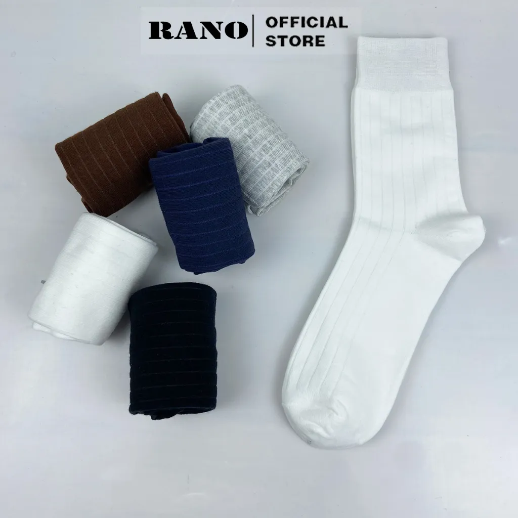 Ảnh Tất nam cổ cao 20 cm gân trơn giày tây cotton cao cấp RANO thoáng khí khử mùi nhiều màu trắng xám nâu xanh đen 2