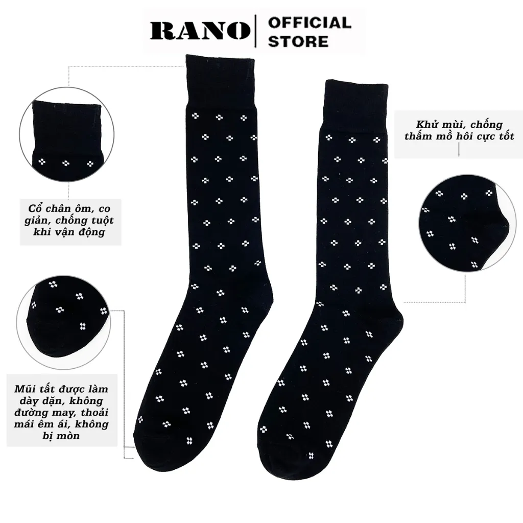 Ảnh Tất nam cổ cao đi giày tây RANO công sở cao cấp hoạ tiết dấu cộng, chất liệu cotton hút ẩm thoáng khí TAY26CONG 2