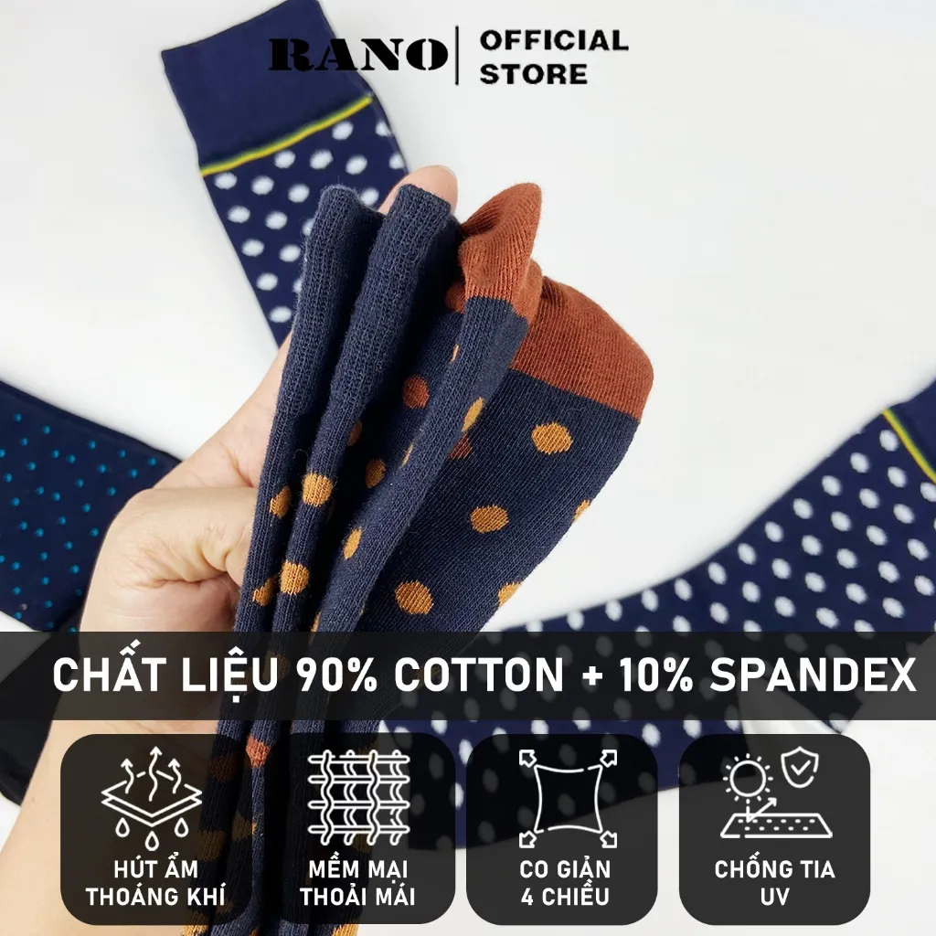 Ảnh Tất nam công sở cổ cao RANO họa tiết chấm bi to màu xanh cao cấp cotton thấm hút mồ hôi 2