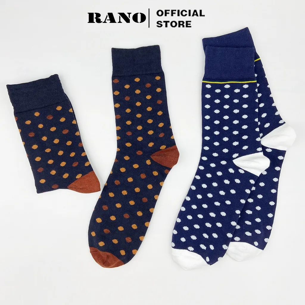 Ảnh Tất nam công sở cổ cao RANO họa tiết chấm bi to màu xanh cao cấp cotton thấm hút mồ hôi 4