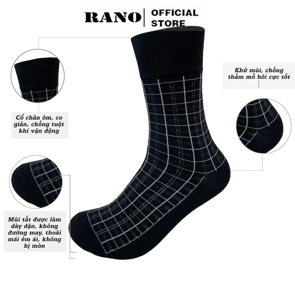 Ảnh Tất nam công sở đi giày tây RANO màu đen dài 20cm chất liệu cotton mềm mịn thoáng mát TAY20DENCARO 2