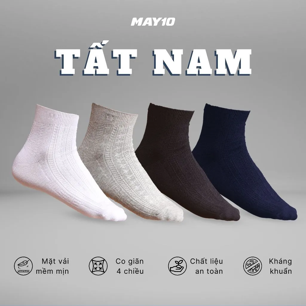 Ảnh Tất nam May 10 cổ cao hai màu ghi, đen chất liệu cotton thoáng khí mã 11050123251 1