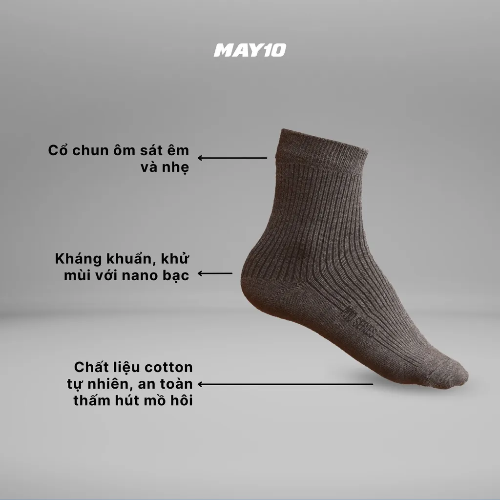 Ảnh Tất nam May 10 cổ cao hai màu ghi, đen chất liệu cotton thoáng khí mã 11050123251 2