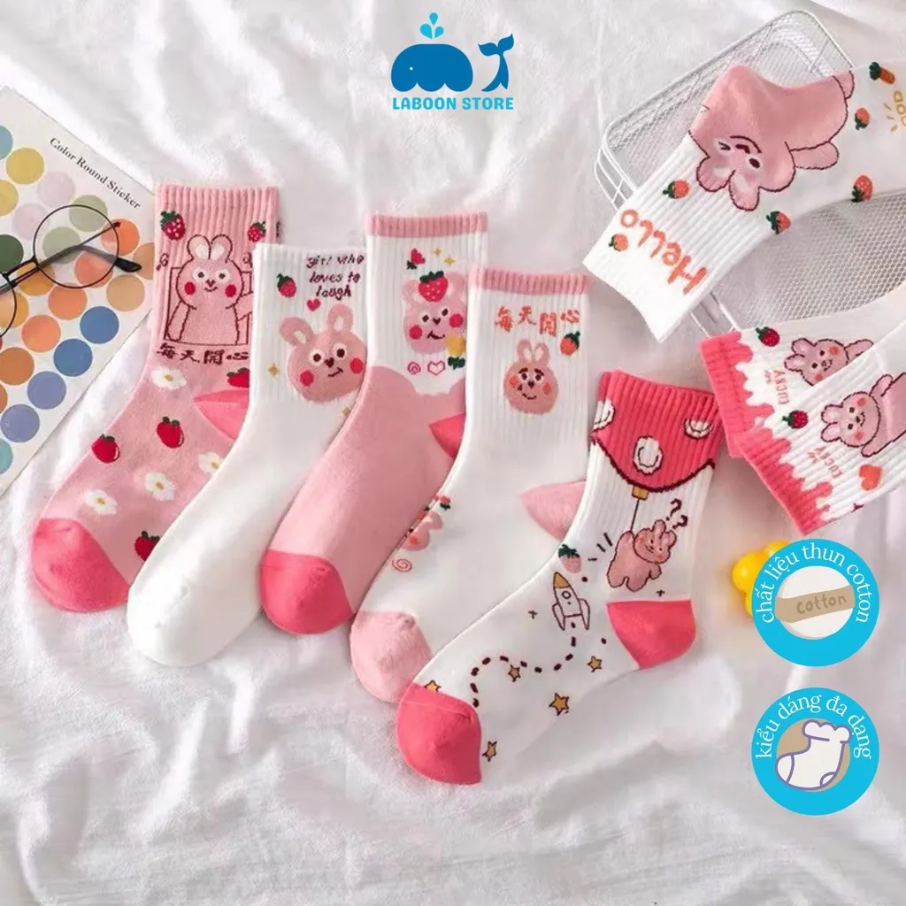 Ảnh Tất nữ cổ cao Laboon chất vải cotton freesize co giản mềm mịn họa tiết kiểu dáng kute 2