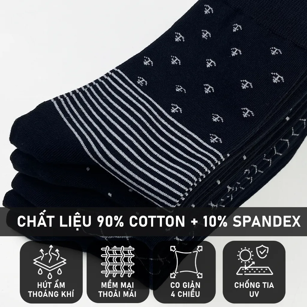 Ảnh Tất Vớ Đen Công Sở Cổ Cao 20 CM Họa Tiết RANO Cotton Tự Nhiên Dày Dặn Êm Ái Thoáng Khí Khử mùÌ CB5_NEO 2