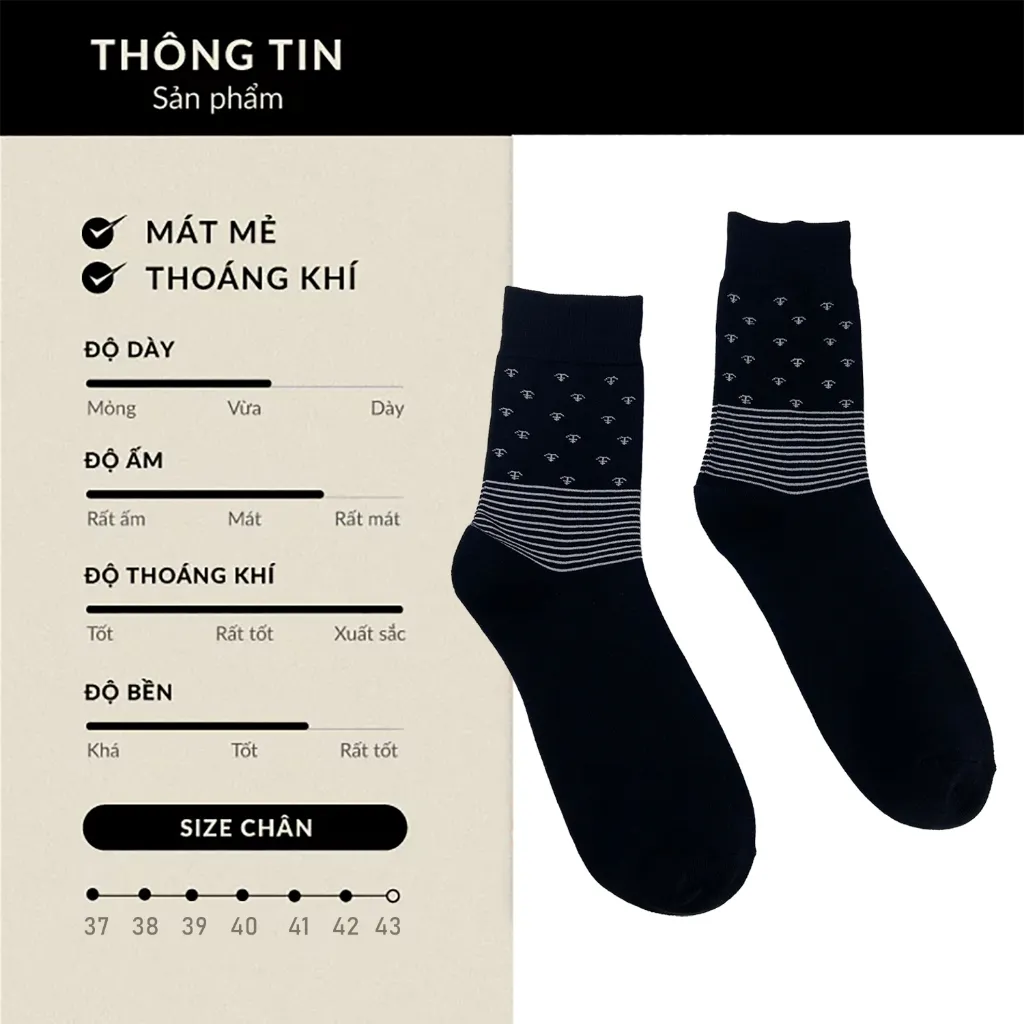 Ảnh Tất Vớ Đen Công Sở Cổ Cao 20 CM Họa Tiết RANO Cotton Tự Nhiên Dày Dặn Êm Ái Thoáng Khí Khử mùÌ CB5_NEO 4