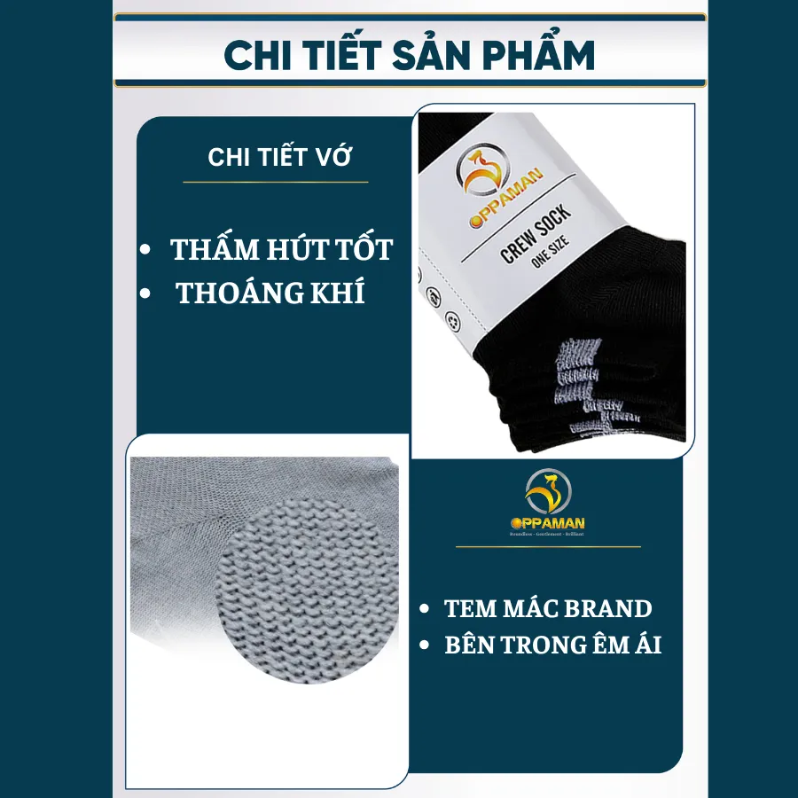 Ảnh Tất Vớ nam cổ ngắn màu đen xám đậm cao cấp trơn chất cotton kháng khuẩn, chống mùi hôi OVT6 OPPAMAN 2