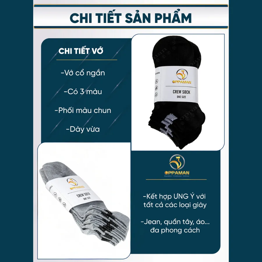 Ảnh Tất Vớ nam cổ ngắn màu đen xám đậm cao cấp trơn chất cotton kháng khuẩn, chống mùi hôi OVT6 OPPAMAN 3