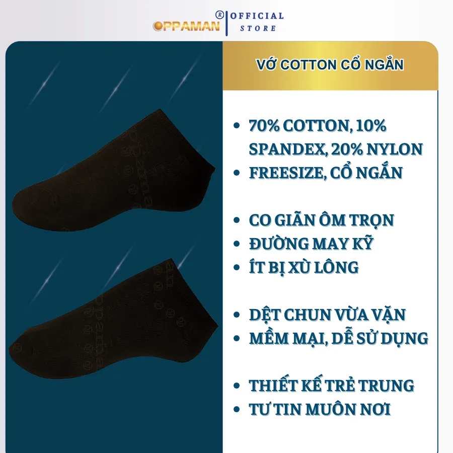 Ảnh Tất vớ nam cổ ngắn vớ đen nam tất nam trơn basic đen vải cotton thoáng khí chống mùi OVT3 OPPAMAN 1