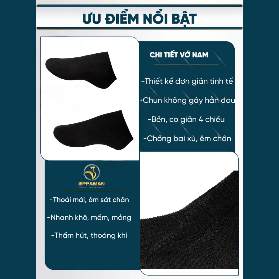 Ảnh Tất vớ nam cổ ngắn vớ đen nam tất nam trơn basic đen vải cotton thoáng khí chống mùi OVT3 OPPAMAN 2