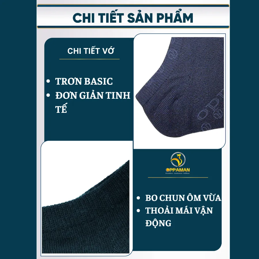 Ảnh Tất vớ nam cổ ngắn vớ đen nam tất nam trơn basic đen vải cotton thoáng khí chống mùi OVT3 OPPAMAN 3