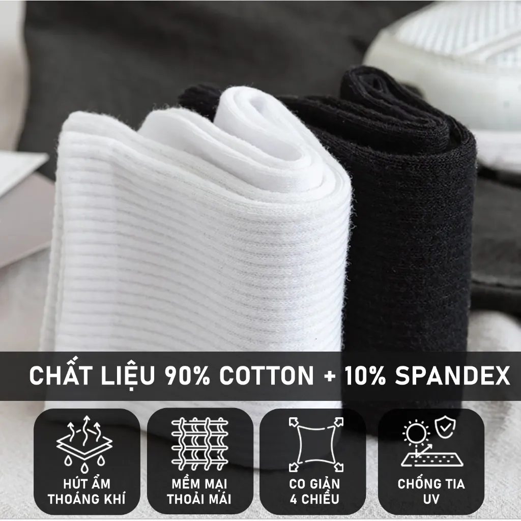 Ảnh Tất vớ nam nữ cổ cao trơn đen trắng Basic 20cm unisex RANO khử mùi hôi chân chất liệu dày dặn CB5_T 4