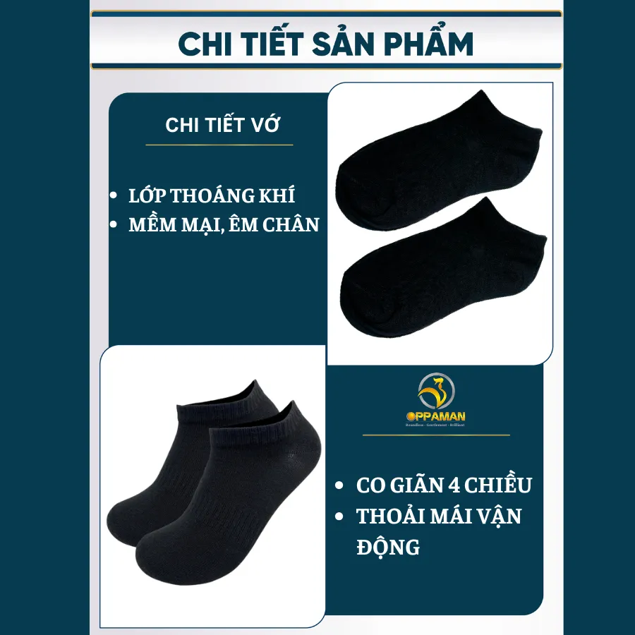 Ảnh Tất vớ nam nữ cổ ngắn cao cấp trơn vớ nam đen vớ thể thao cotton thun khử mùi hôi OVT5 OPPAMAN 3