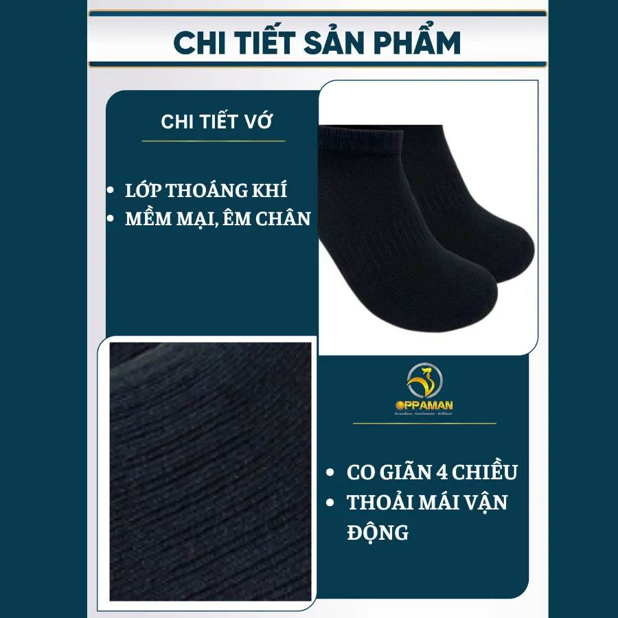 Ảnh Tất vớ nam nữ cổ ngắn cao cấp trơn vớ nam đen vớ thể thao cotton thun khử mùi hôi OVT5 OPPAMAN 4