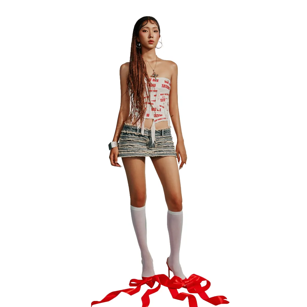 Ảnh TATICHU - BAE Distressed Jeans Mini Skirt - Váy Jeans Ngắn Tua Rua BAE 4