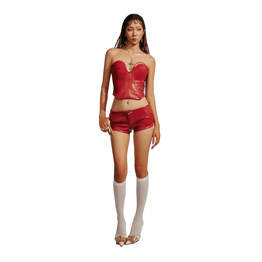 Ảnh TATICHU - BAE Red Leather Short Pants - Quần Short Da Đỏ BAE 4