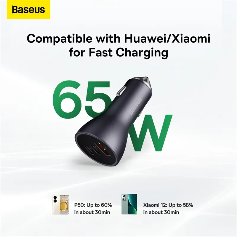 Ảnh Tẩu sạc nhanh Baseus 65W / 60W 3.0 trên xe hơi thích hợp cho iPhone 13 Pro Max Xiaomi 3