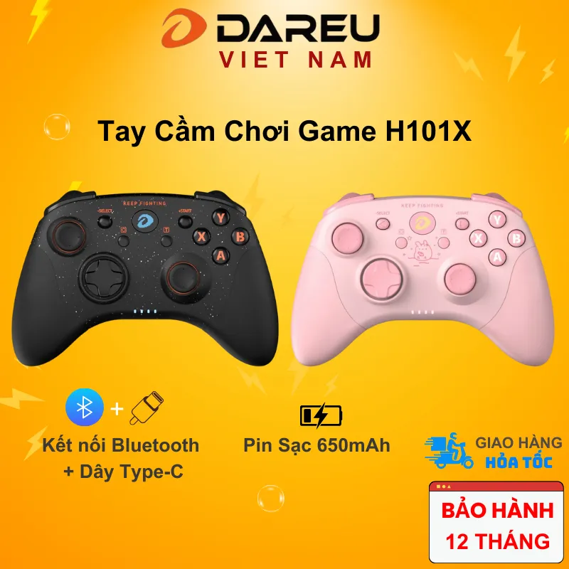 Ảnh Tay cầm game Dareu H101X Hồng / Đen không dây ( Pin sạc 650mAh, Bluetooth 5.0 ,Dây Type-C ) 1