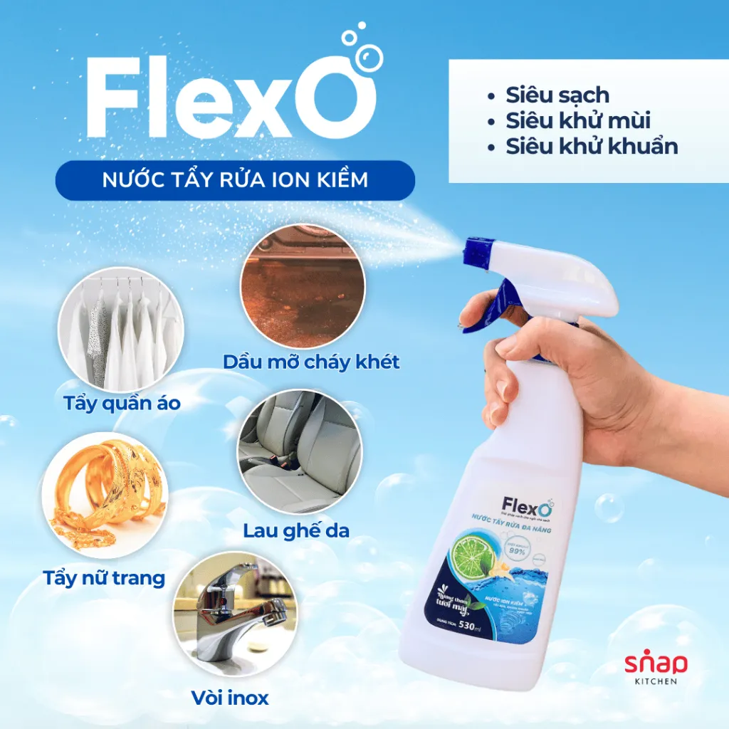Ảnh Tẩy Rửa Đa Năng FlexO ion Kiềm pH 12.5_Siêu Sạch Mọi Vết Bẩn_Chai 530ml [Snap Kitchen] 2