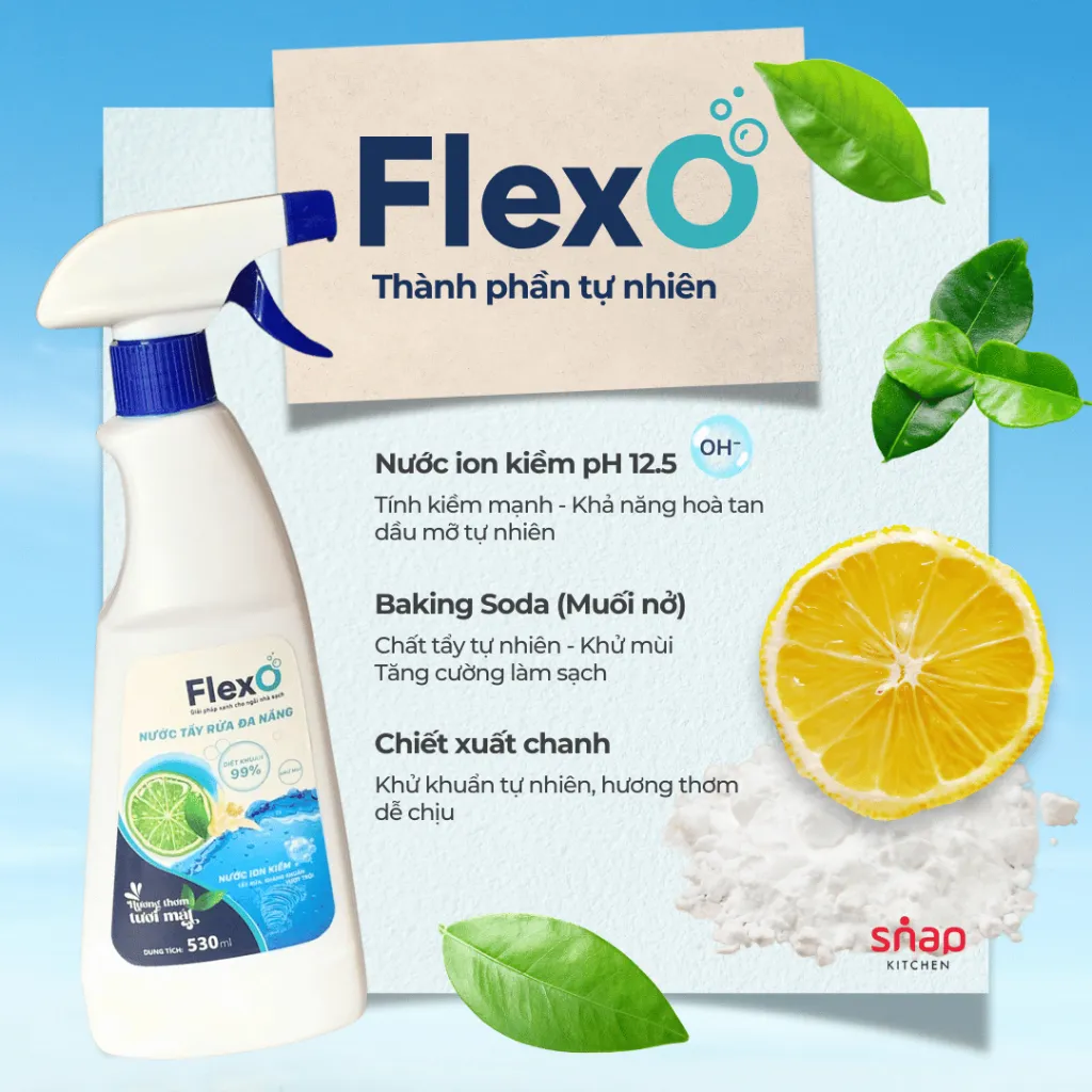 Ảnh Tẩy Rửa Đa Năng FlexO ion Kiềm pH 12.5_Siêu Sạch Mọi Vết Bẩn_Chai 530ml [Snap Kitchen] 3