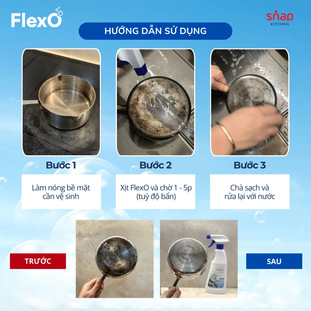 Ảnh Tẩy Rửa Đa Năng FlexO ion Kiềm pH 12.5_Siêu Sạch Mọi Vết Bẩn_Chai 530ml [Snap Kitchen] 4