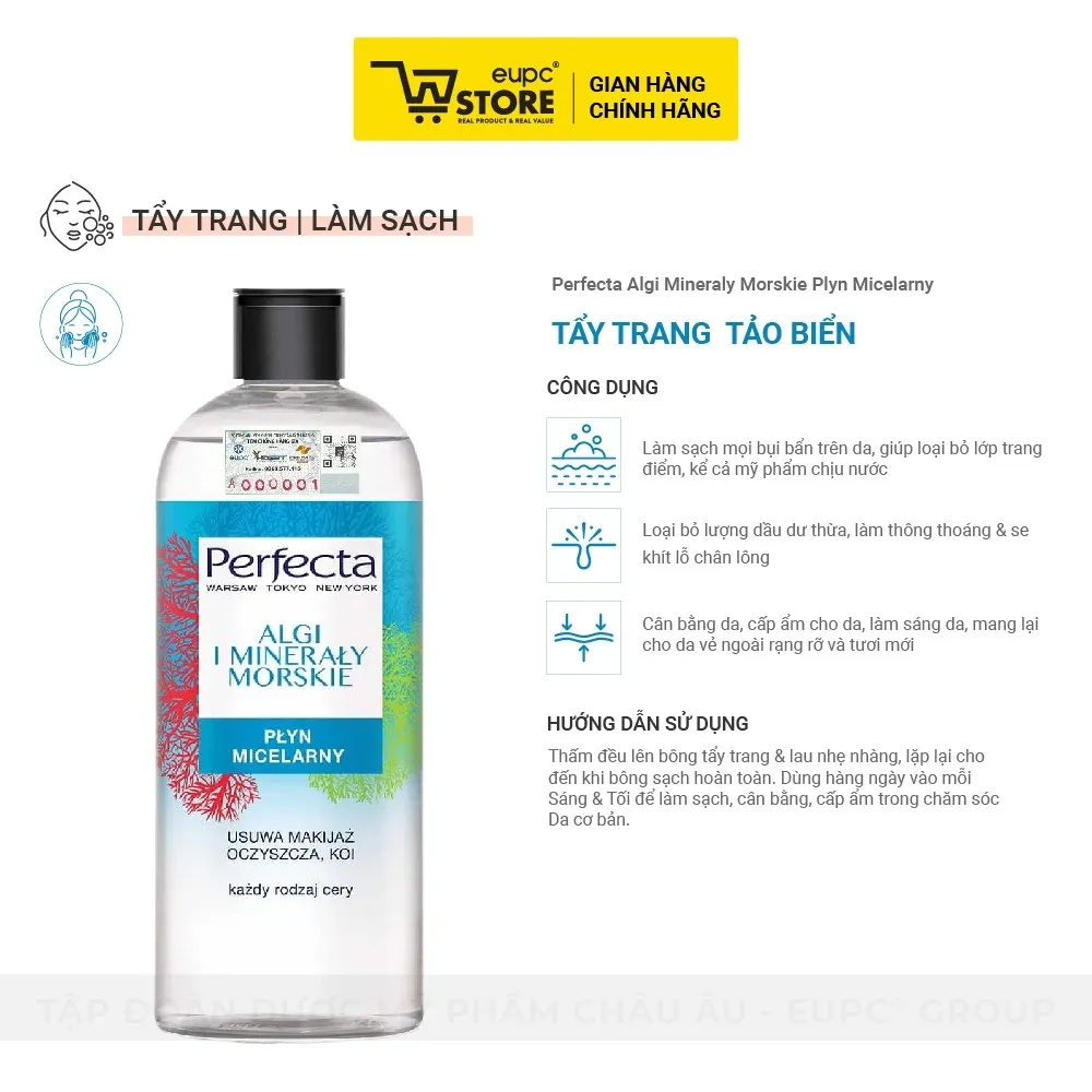 Ảnh Tẩy Trang Tảo Biển Perfecta 400ml Làm Sạch Sâu Da, Giúp Loại Bỏ Lớp Trang Điểm Và Bụi Bẩn Dịu Nhẹ EUPC STORE 3