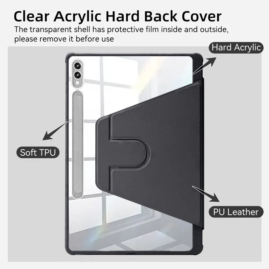 Ảnh Tbtic 720° Xoay Acrylic Cho Samsung Tab Ốp Lưng S10 A9 S9 S8 S7 Plus 11 FE 10.9 12.4 8.7 A8 10.5 X206 S6 Lite 10.4 P620 P610 P615 P613 Da Lật Có Thể Xoay Được Có Thể Điều Chỉnh 3