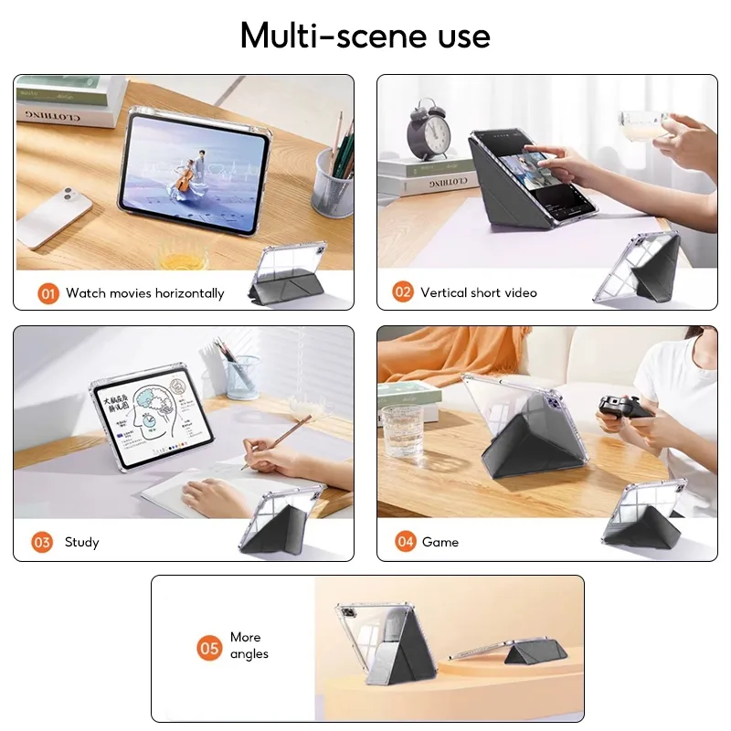 Ảnh Tbtic Cho iPad Có Giá Đỡ Bút Chì Air 7 M3 2025 6 Pro 11 2024 Air 5 4 10.9 11th A16 10th 9th 8th Gen 7th 10.2 6th 5th 9.7 Mini 6 Ốp Lưng Trong Suốt 3