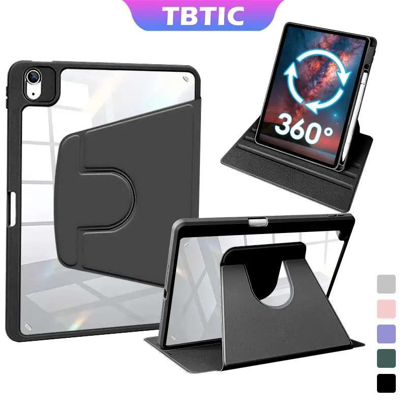 Ảnh Tbtic Cho iPad Ốp Lưng Air 7 M3 2025 6 Pro 11 2024 Air 5 4 10.9 11th A16 10th 9th 8th Gen 7th 10.2 Mini 6 Ốp Lưng Có Giá Đỡ Bút Chì 720° Xoay 1