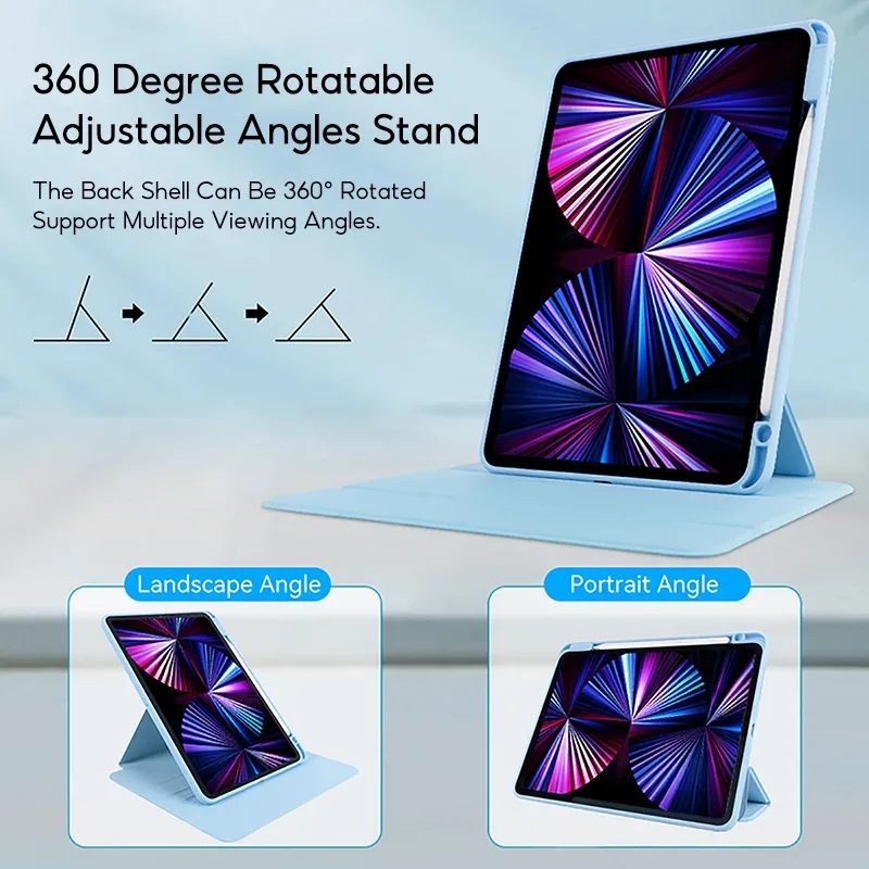 Ảnh Tbtic Cho iPad Ốp Lưng Air 7 M3 2025 6 Pro 11 2024 Air 5 4 10.9 11th A16 10th 9th 8th Gen 7th 10.2 Mini 6 Ốp Lưng Có Giá Đỡ Bút Chì 720° Xoay 2