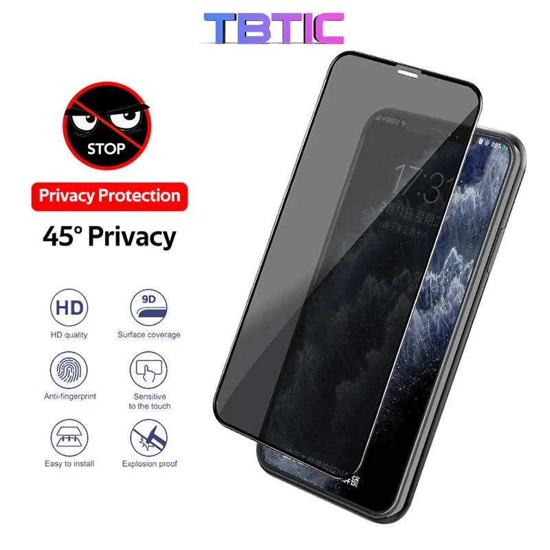 Ảnh Tbtic Cho iPhone 16 15 14 13 12 11 Pro Max Mini X Xs Max Xr Plus Bảo Vệ Màn Hình Riêng Tư Kính Cường Lực Bảo Vệ Toàn Diện Chống Trầy Xước Chống Sốc Độ Cứng 9H 1