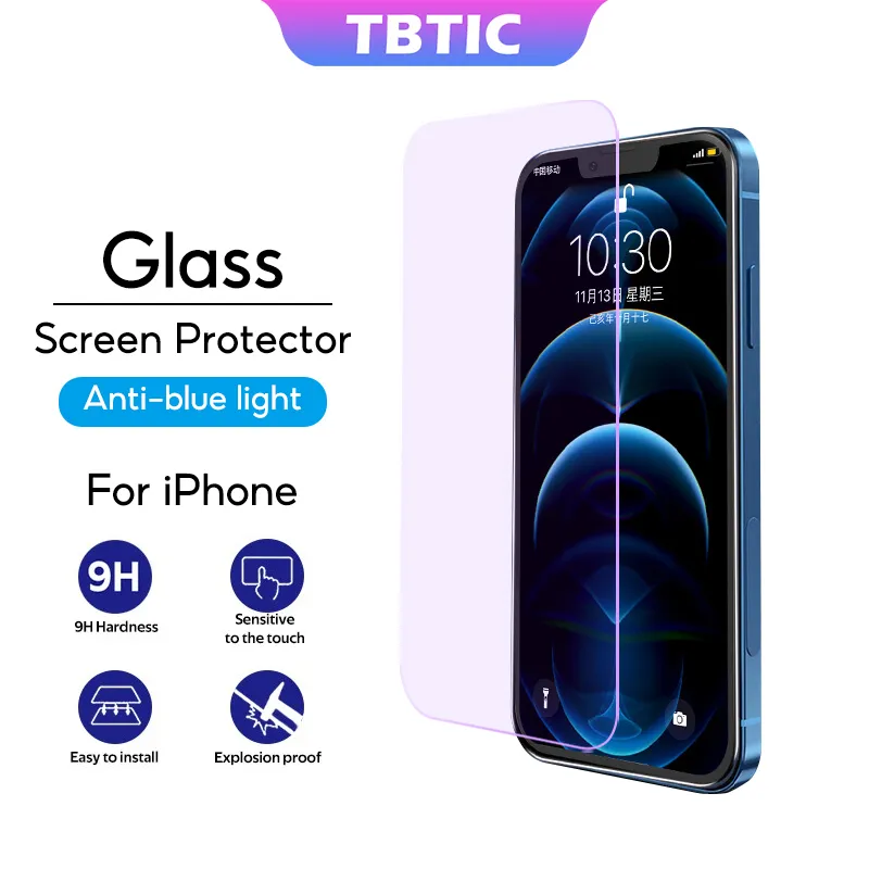 Ảnh Tbtic Cho iPhone 16 15 14 13 12 11 Pro Max Mini SE 2020 X Xs Max Xr 8 7 6 6s Plus Chống Ánh Sáng Xanh Bảo Vệ Màn Hình Kính Cường Lực Bảo Vệ Toàn Diện 1