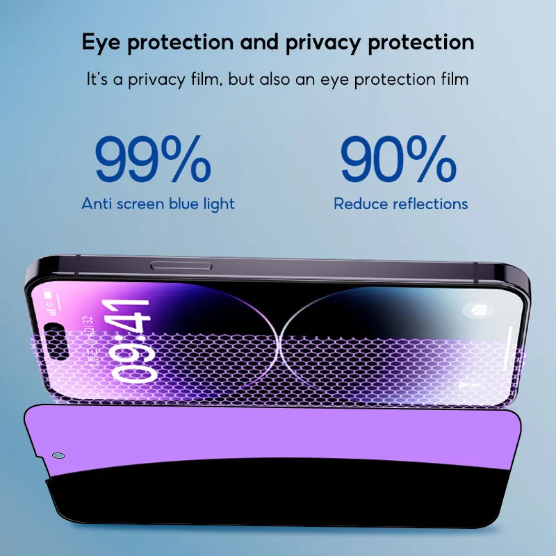 Ảnh Tbtic Cho iPhone Bảo Vệ Màn Hình Kính Cường Lực 16 15 14 13 12 11 Pro Max Plus XR X Xs Privacy Blueray Chống Ánh Sáng Xanh Vân Tay Bảo Vệ Toàn Diện Với Tự Động Căn Chỉnh Dễ Dàng Lắp Đặt 4